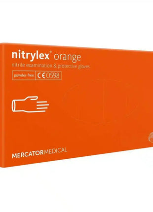 Orange Packung Einmalhandschuhe aus Nitril, puderfrei, Mercator Medical, 100 Stück, CE-zertifiziert