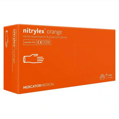 Orange Packung Einmalhandschuhe aus Nitril, puderfrei, Mercator Medical, 100 Stück, CE-zertifiziert