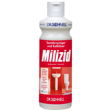 Dr. Schnell Milizid Sanitärreiniger 200ml Flasche, Kalklöser für Bad und WC, konzentriert