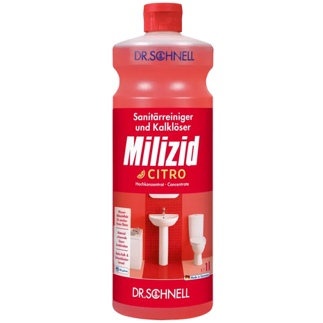 Sanitärreiniger Milizid Citro 1L Flasche, Kalklöser für Bad und WC, rote Verpackung, Dr. Schnell