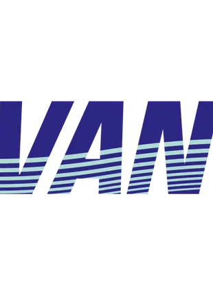 Logo Levante in blauen Buchstaben mit weißen Streifen, moderner Schriftzug