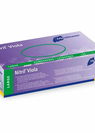 Box mit Meditrade Nitril Einmalhandschuhen, violett, puderfrei, Größe Large, 100 Stück