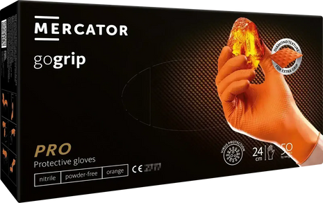 Orange Nitrilhandschuhe mit Diamantstruktur für extra Grip, puderfrei, Schutzhandschuhe, 24cm