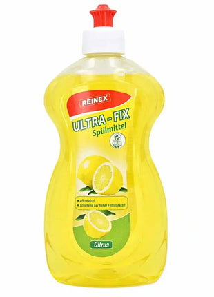 Reinex Ultra-Fix Spülmittel Citrus gelb, Flasche mit Zitronenmotiv, pH-neutral, Fettlösekraft