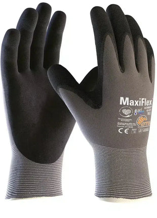 Schwarze MaxiFlex Schutzhandschuhe aus Textil für Arbeit, Industrie und Hygiene, Nahaufnahme