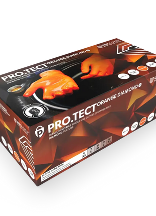 Nitril Einmalhandschuhe Orange, puderfrei, Pro.Tect Orange Diamond, Schutzhandschuhe Verpackung