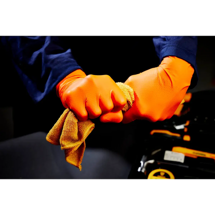 Nitrilhandschuh, orange, puderfrei, Diamond-Grip, Box à 100 Stück