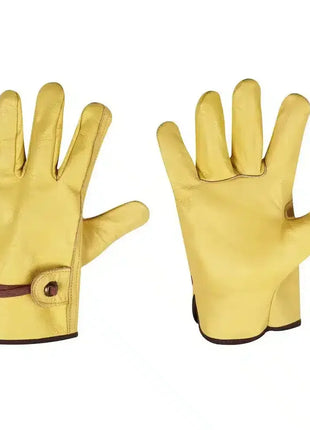 Gelbe Lederhandschuhe für Arbeitsschutz, robust, bequeme Passform, brauner Saum