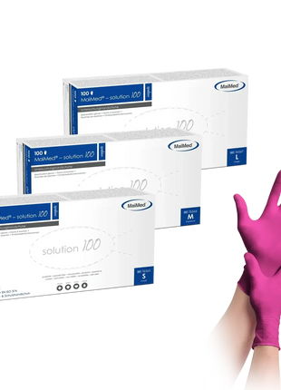 Nitril Einweghandschuhe in Pink vor drei MaiMed Lösung 100 Packungen, hygienisch, medizinisch