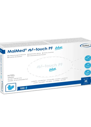 MaiMed ni-touch PF blue Nitrilhandschuhe, puderfrei, Größe M, 100 Stück, medizinischer Einmalhandschuh