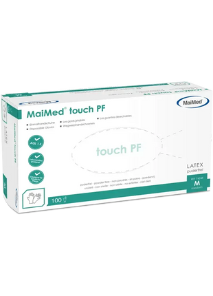 MaiMed touch PF Latex Einmalhandschuhe, puderfrei, Größe M, 100 Stück, hygienische Verpackung
