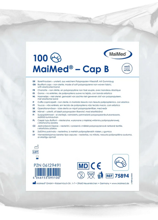 MaiMed Cap B Haarnetz, 100 Stück, weiß, aus Polypropylen, nicht steril, medizinische Schutzhaube