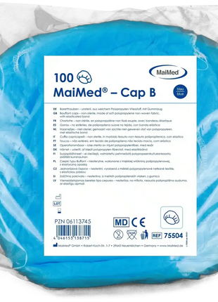 MaiMed Cap B blaue Einweg-OP-Hauben aus Polypropylen im Beutel, 100 Stück, medizinisch