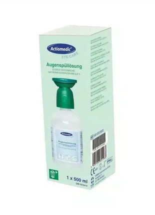 Sterile Augenspüllösung 500ml mit grünem Augenschale, Erste Hilfe für Augen, hygienisch