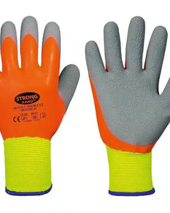 Arbeitshandschuhe orange-grau mit gelbem Bund, rutschfest, Schutz- und Hygieneprodukt