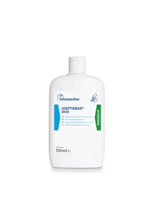 Dr. Schumacher Aseptoman Duo 150ml Flasche, alkoholisches Handdesinfektionsmittel, weiße Verpackung