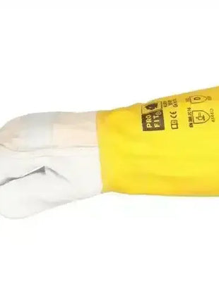 Schutzhandschuh aus Leder mit langen gelben Stulpen, PSA, Arbeitsschutz, Medizinprodukte