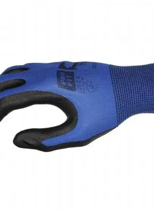 Blauer Schutzhandschuh mit schwarzer Beschichtung, Arbeitsschutz, Hygiene, Medizinprodukt