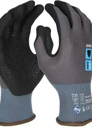 Nitril Handschuhe, "Maxim cool dots", Noppen, grau/schwarz