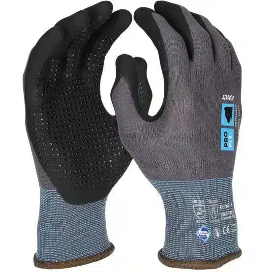Nitril Handschuhe, "Maxim cool dots", Noppen, grau/schwarz