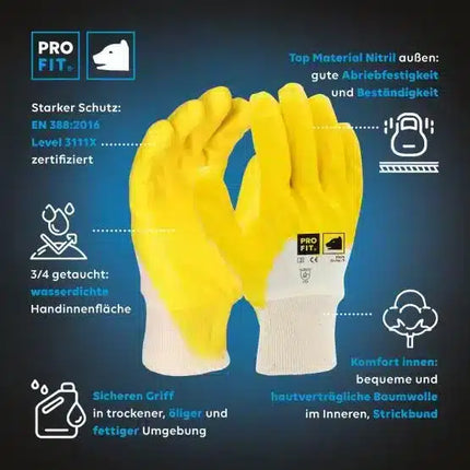 Nitril Handschuhe, "Mega lite", gelb, 3/4 getaucht, Strickbund