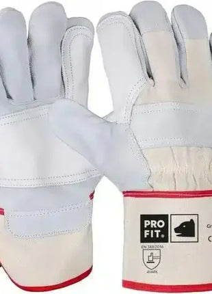 Arbeitshandschuhe aus Leder mit verstärkten Handflächen und roten Abschlüssen, Profi Schutzhandschuhe