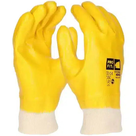 Nitril Handschuhe, "mega dry", gelb, vollgetaucht, Strickbund