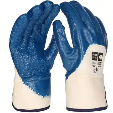 Nitril Handschuh "Mega rob", blau, geraut, 3/4 getaucht, Stulpe 10