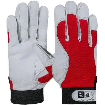 Mechanikerhandschuhe Nappaleder, rot, Klettverschluss