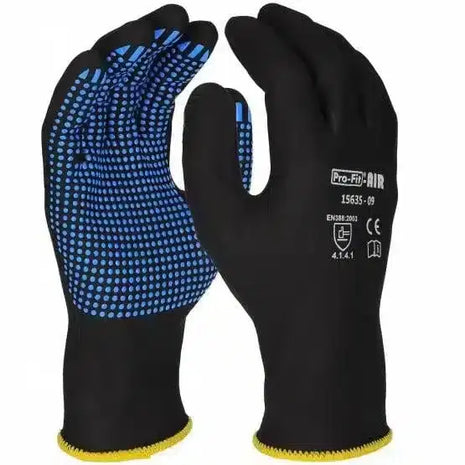 Nitril Handschuhe, "Air", schwarz/blau, vollgetaucht, Noppen