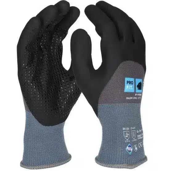 Nitril Handschuhe, "Maxim cool dots +", Noppen, grau/schwarz