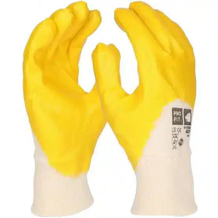 Nitril Handschuhe, "Mega", gelb, 3/4 getaucht, Strickbund 8