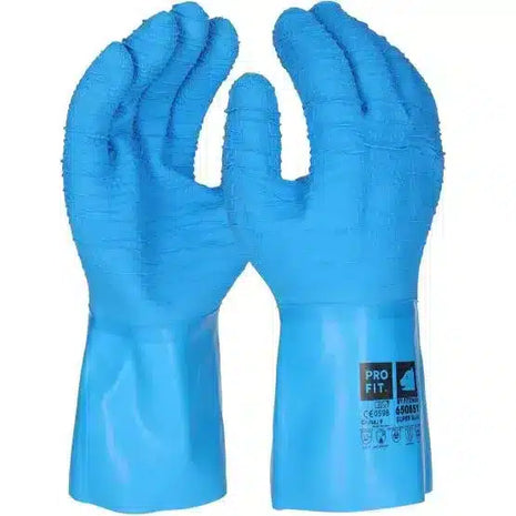 Latex Chemikalienschutzhandschuhe "Super Blue", blau, extra stark geraut
