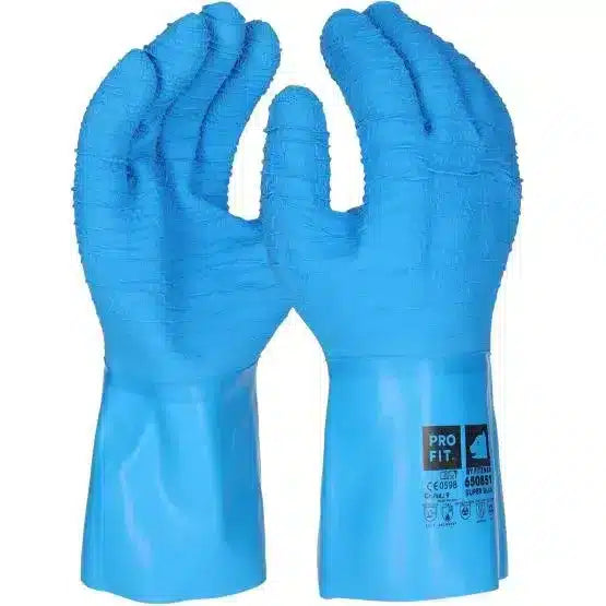 Latex Chemikalienschutzhandschuhe "Super Blue", blau, extra stark geraut