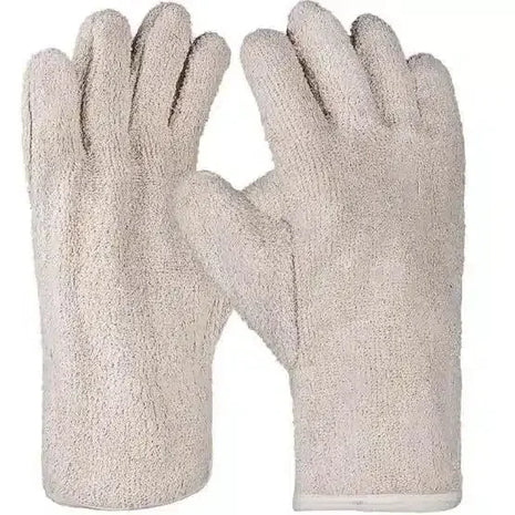 Paar weiße Frottee-Handschuhe für Hygiene, Schutz und medizinische Anwendungen