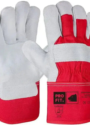Arbeitshandschuhe Leder rot grau, Schutzhandschuhe für Bau, Profi-Schutz EN388, Größe 10