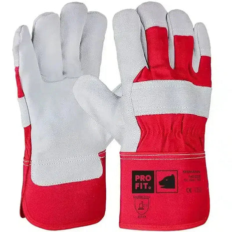 Arbeitshandschuhe Leder rot grau, Schutzhandschuhe für Bau, Profi-Schutz EN388, Größe 10