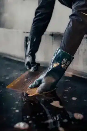 PVC Chemikalienschutzhandschuhe "Pirat", grün, 35 cm, geraut 10