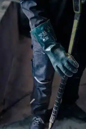 PVC Chemikalienschutzhandschuhe "Pirat", grün, 35 cm, geraut 10