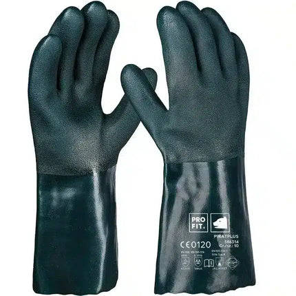 PVC Chemikalienschutzhandschuhe "Pirat", grün, 35 cm, geraut 10