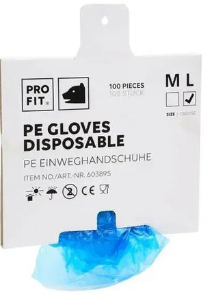 Box mit blauen PE Einweghandschuhen, Größe M/L, 100 Stück, medizinische Hygiene