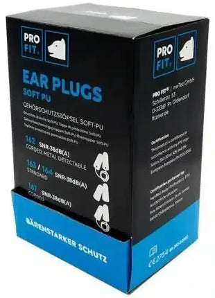 PRO FIT Gehörschutzstöpsel Soft PU in schwarzer und blauer Box, SNR 38 dB, Arbeitsschutz