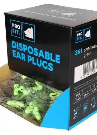 Pro Fit Einweg-Gehörschutzstöpsel grün, 200 Paar, SNR 39dB, Hygienebox, Arbeitsschutz