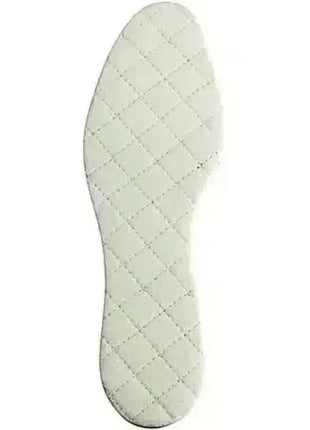 Weiße, gesteppte Einlegesohle für Schuhe, ergonomisch, hygienisch, atmungsaktiv.