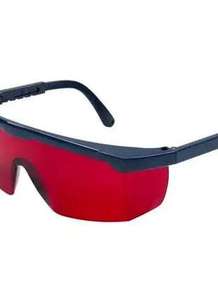 Schutzbrille mit roten Gläsern, Augenschutz, medizinische Hygiene, PSA, seitliche Ansicht