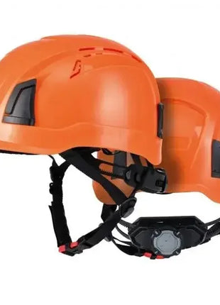 Zwei orange Sicherheitshelme für Arbeitsschutz, robuste Bauhelm-Optik, verstellbares Kinnband