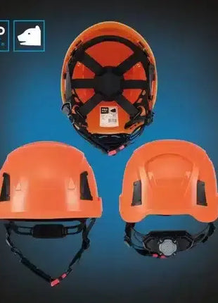 Oranger Schutzhelm Pro Fit mit verstellbarem Kinnriemen, Arbeitsschutz, Vorder- und Rückansicht