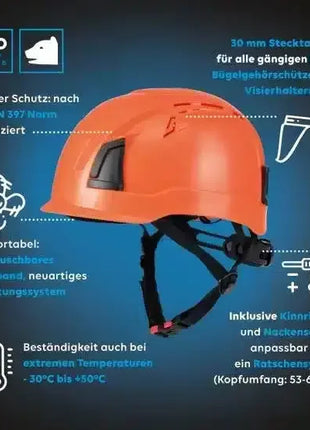 Arbeitsschutzhelm orange mit Kinnriemen, Belüftungssystem, temperaturbeständig, EN 397 zertifiziert