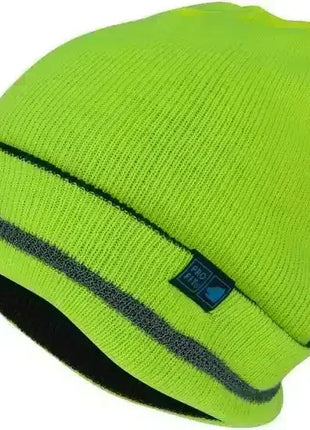 Neon-gelbe Strickmütze mit reflektierendem Streifen, Sicherheitsmütze für Sichtbarkeit