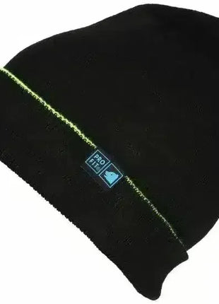 Schwarze Strickmütze mit gelber Linie und kleinem Patch, warme Beanie für Arbeitsschutz